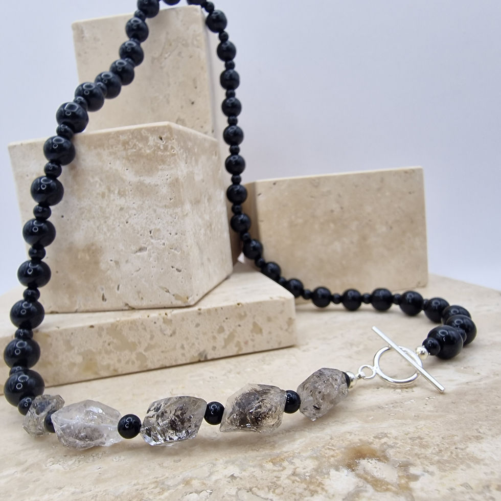 Thumbnail: Black obsidian and Herkimer diamond necklace