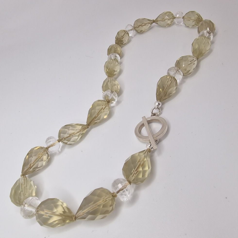 Thumbnail: Hand knotted sterling silver, Lemon and Clear Quartz necklace