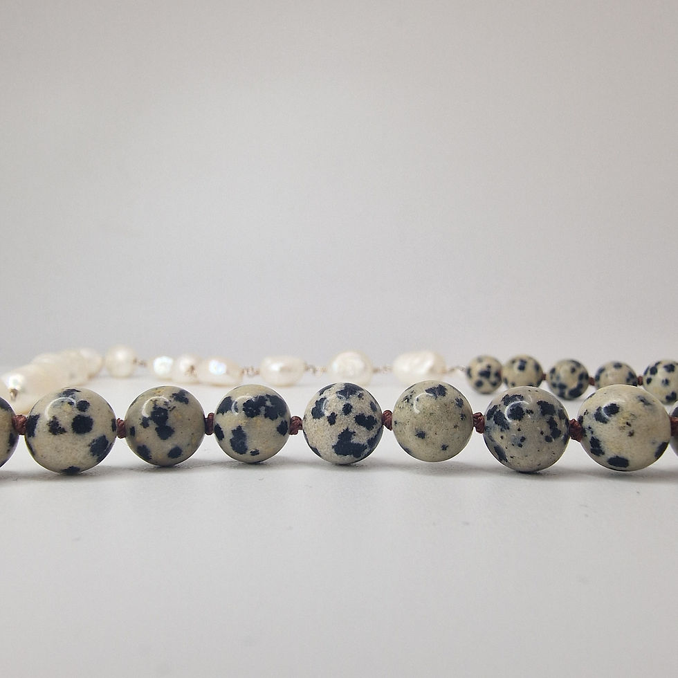 Thumbnail: Pearl and Dalmation Jasper sterling silver necklace