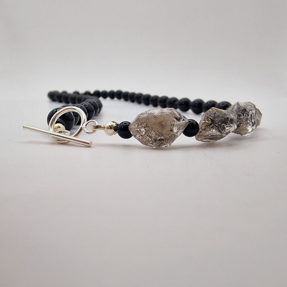 Thumbnail: Black obsidian and Herkimer diamond necklace