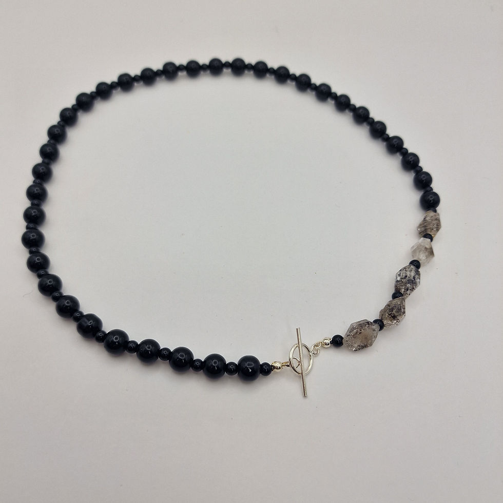 Thumbnail: Black obsidian and Herkimer diamond necklace