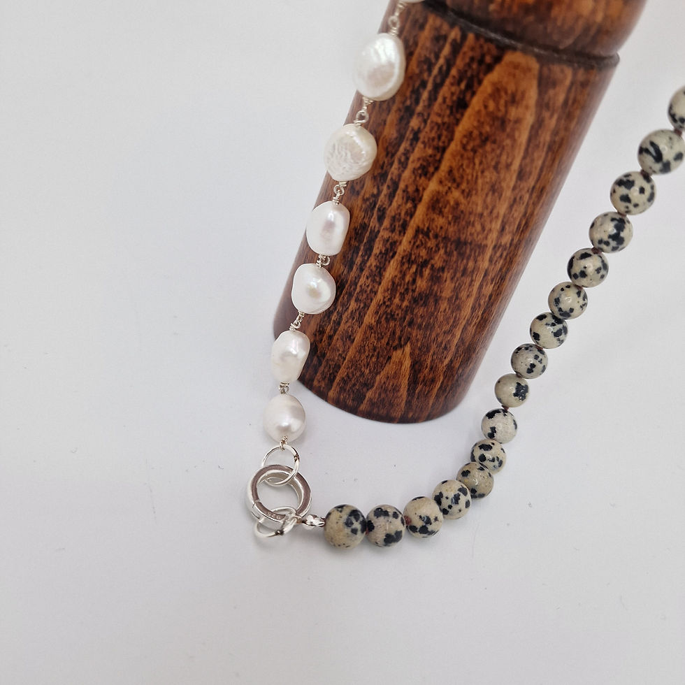 Thumbnail: Pearl and Dalmation Jasper sterling silver necklace