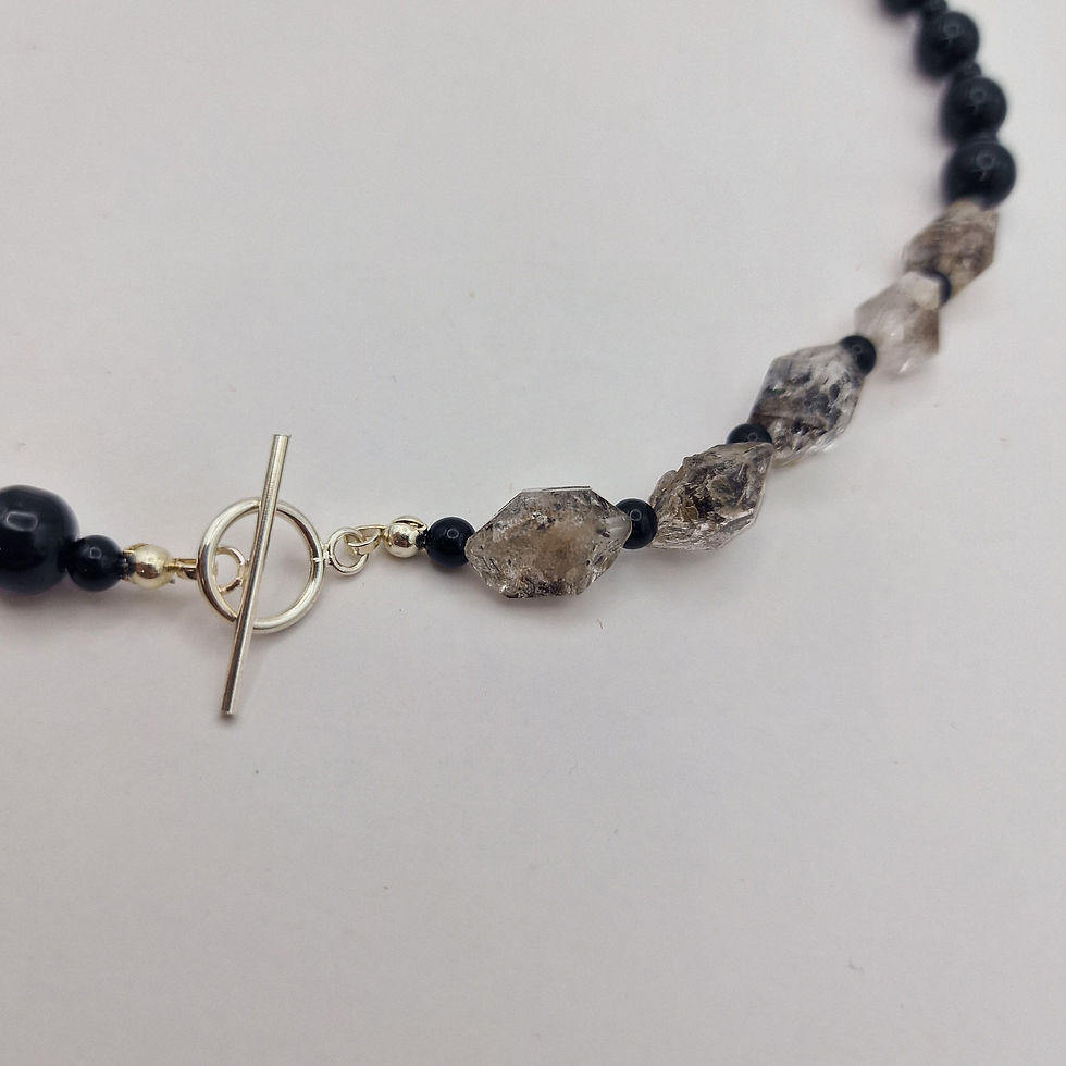 Thumbnail: Black obsidian and Herkimer diamond necklace