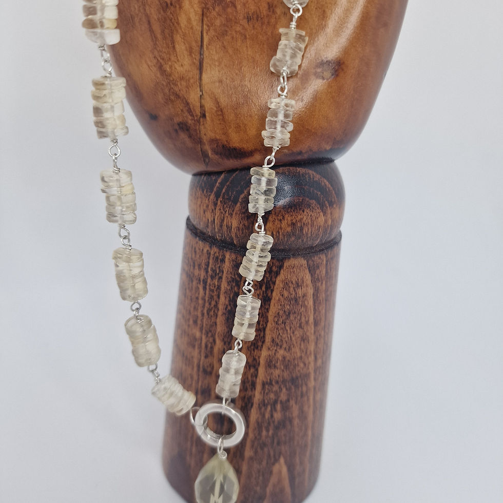 Thumbnail: Handmade Citrine and silver link necklace with Lemon quartz charm