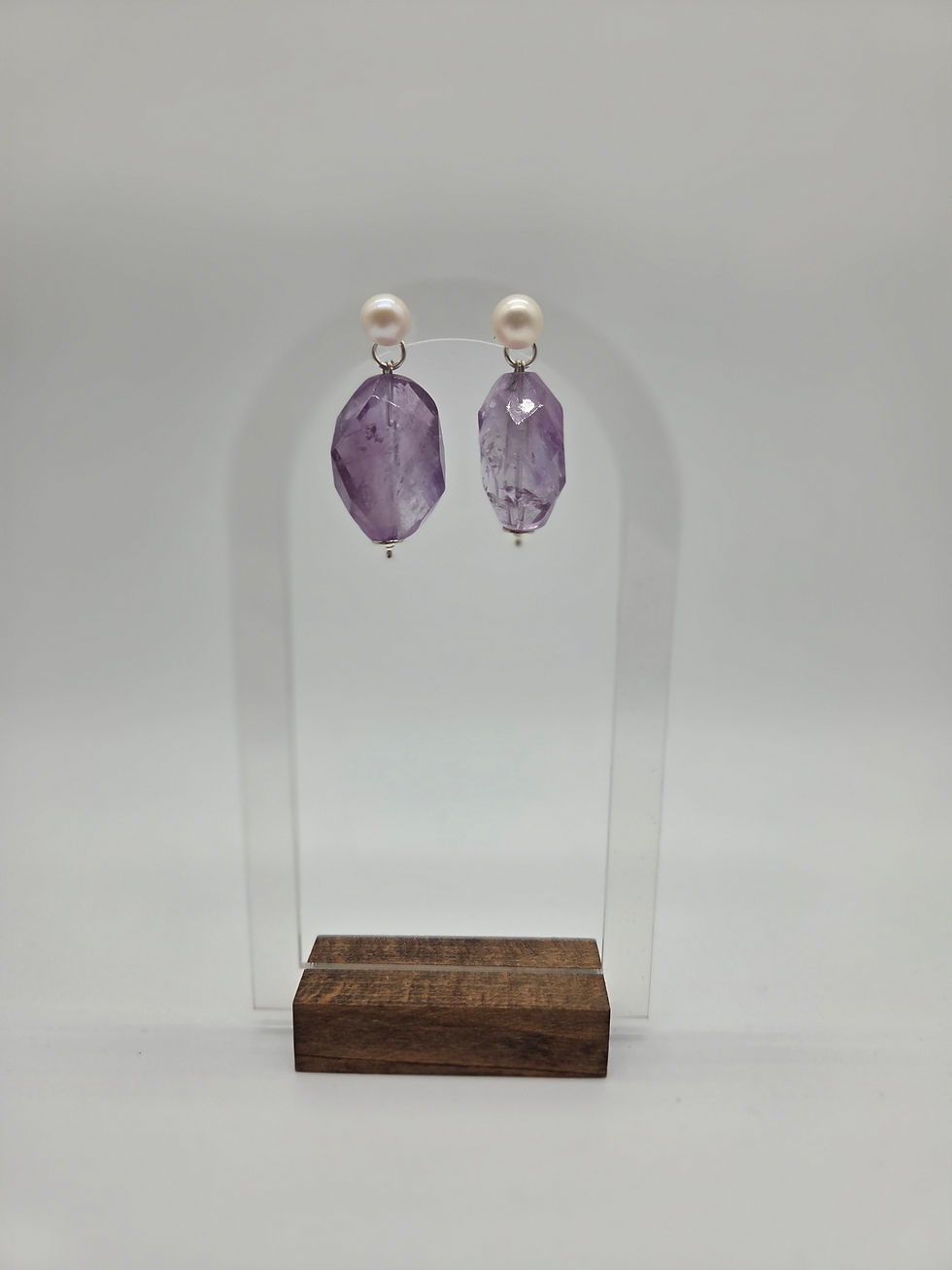 Thumbnail: Amethyst & Pearl stud earrings