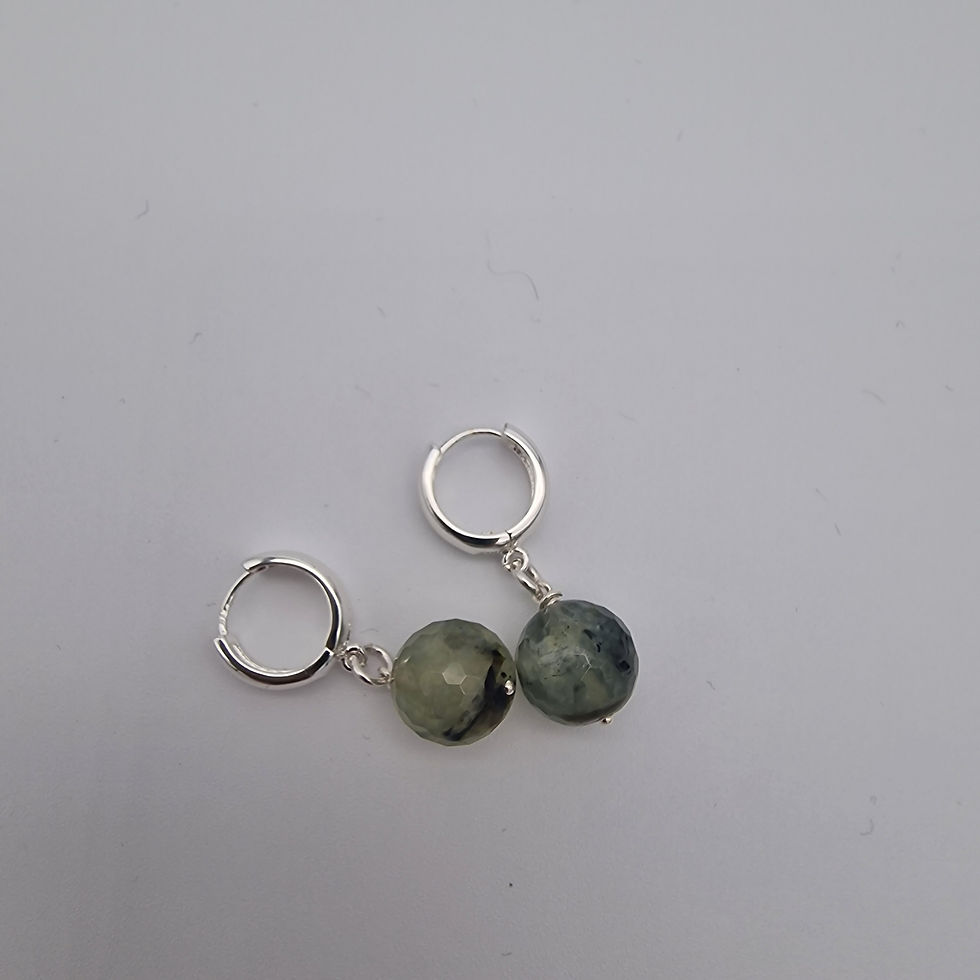 Thumbnail: Prehnite and silver hoop earings