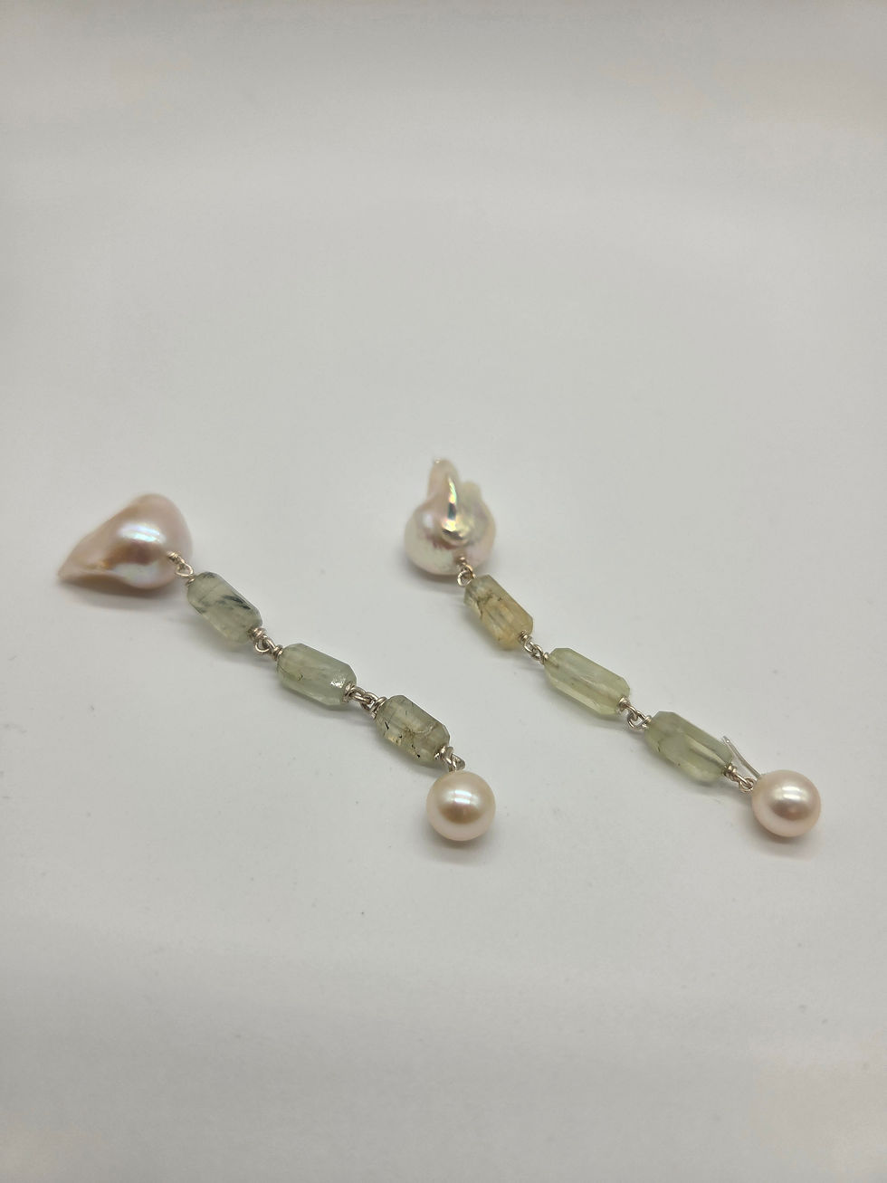 Thumbnail: Phrenite & Baroque Pearl earrings