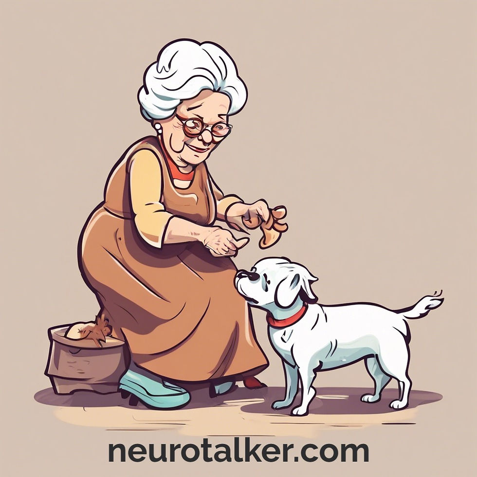 old lady playing with a dog