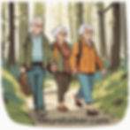 seniors walking in a forest
