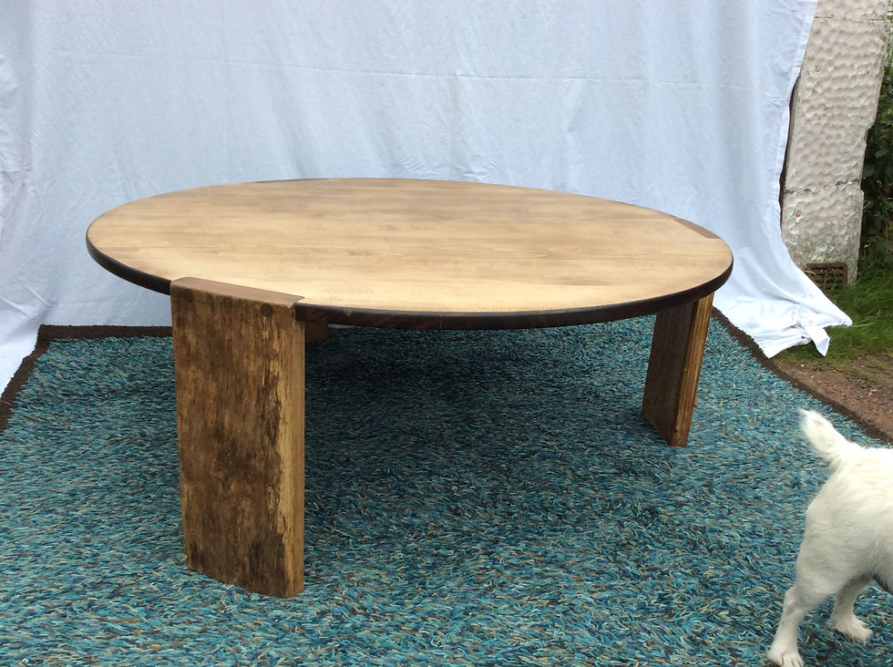 Thumbnail: Solid oak round coffee table with spalted ash legs.