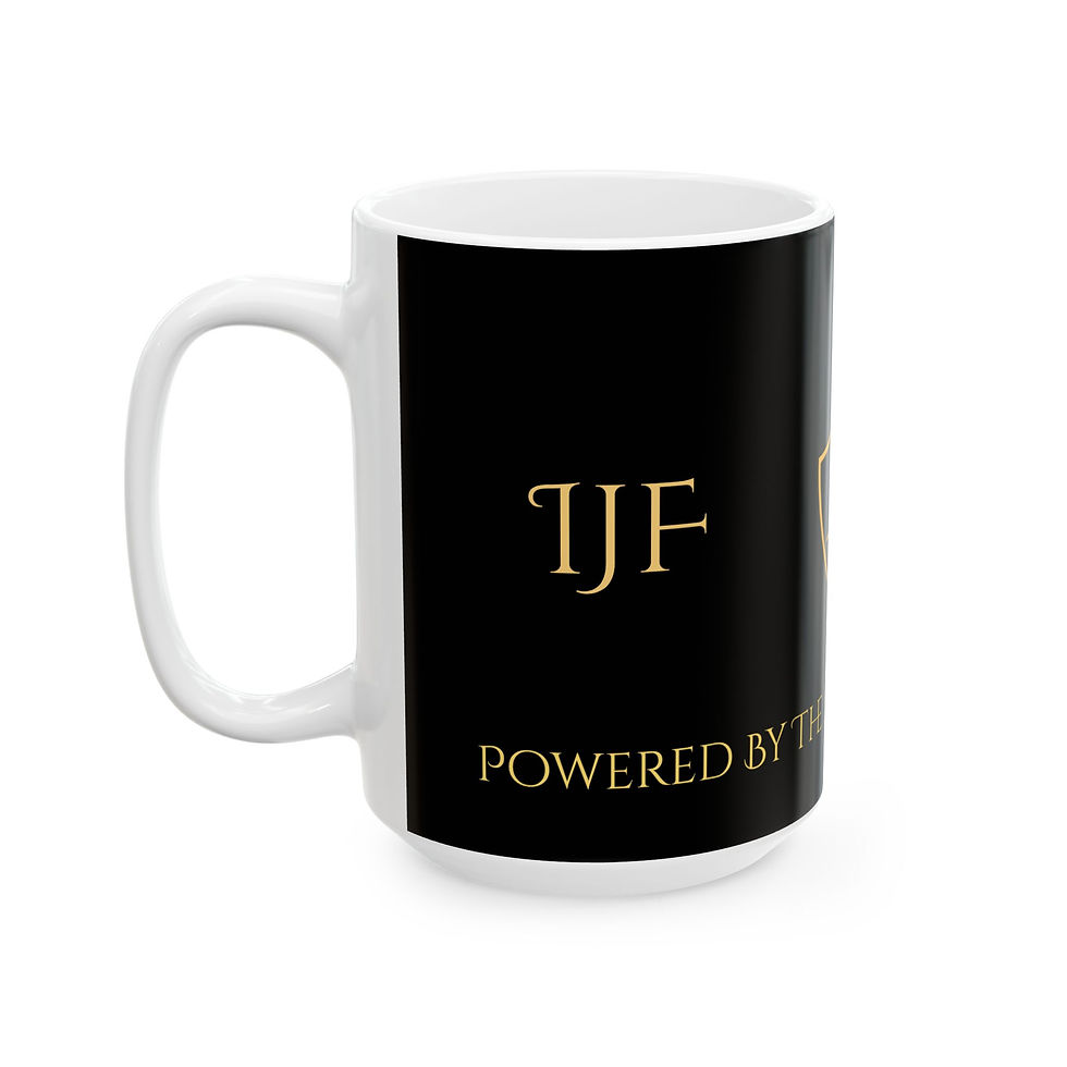 Thumbnail: IJF Emblem Ceramic Mug — IJF Letters and Gold Crest on Black (11oz/15oz)