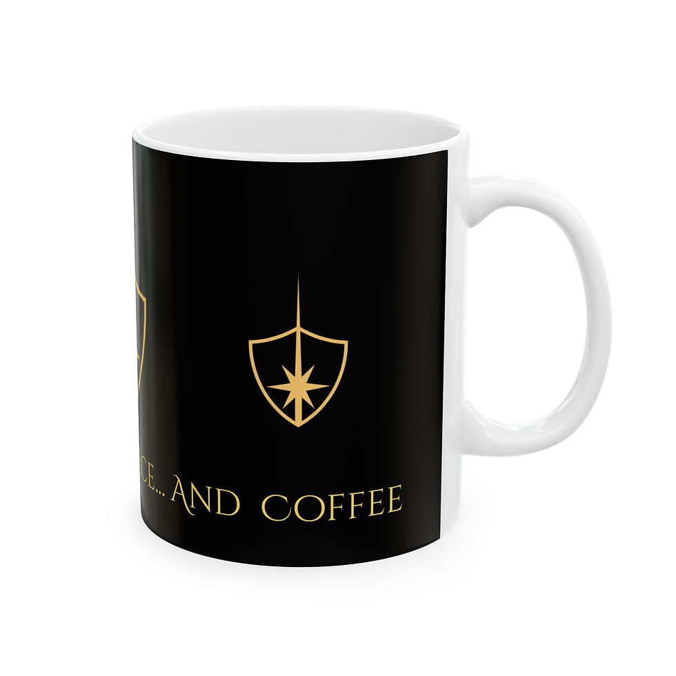 Thumbnail: Triple IJF Emblem Ceramic Mug — Gold Crest on Black (11oz/15oz)