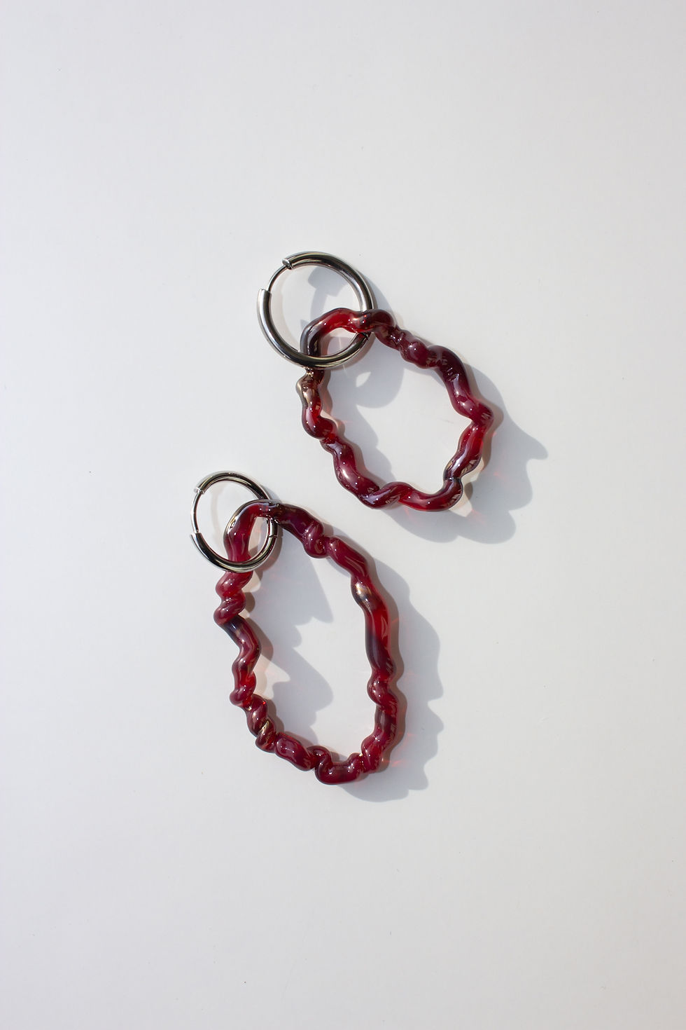 Thumbnail: One-of-a-Kind "Metalic" Wine Red Glass Earrings