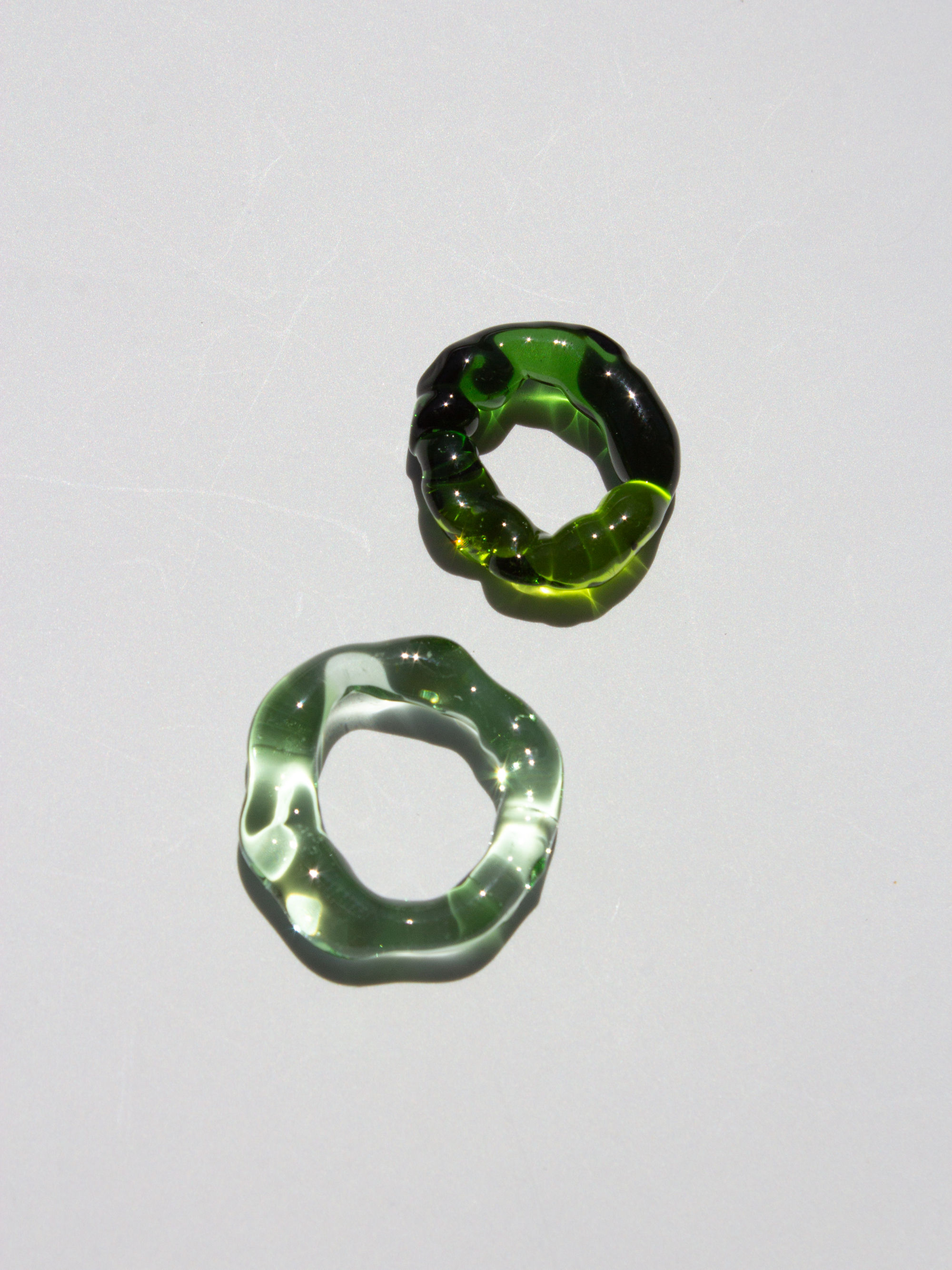 One-of-a-kind Translucent Glass Earrings in Mixed Greens