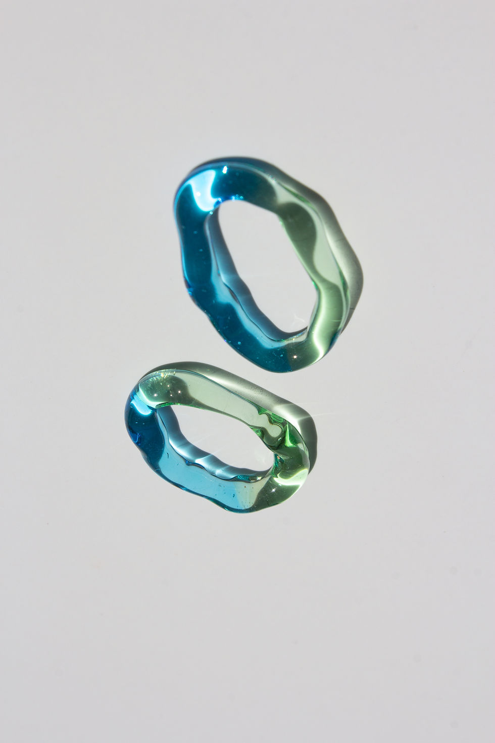 Thumbnail: One-of-a-kind Translucent Fairy Forest Green and Sky Blue Glass Earrings