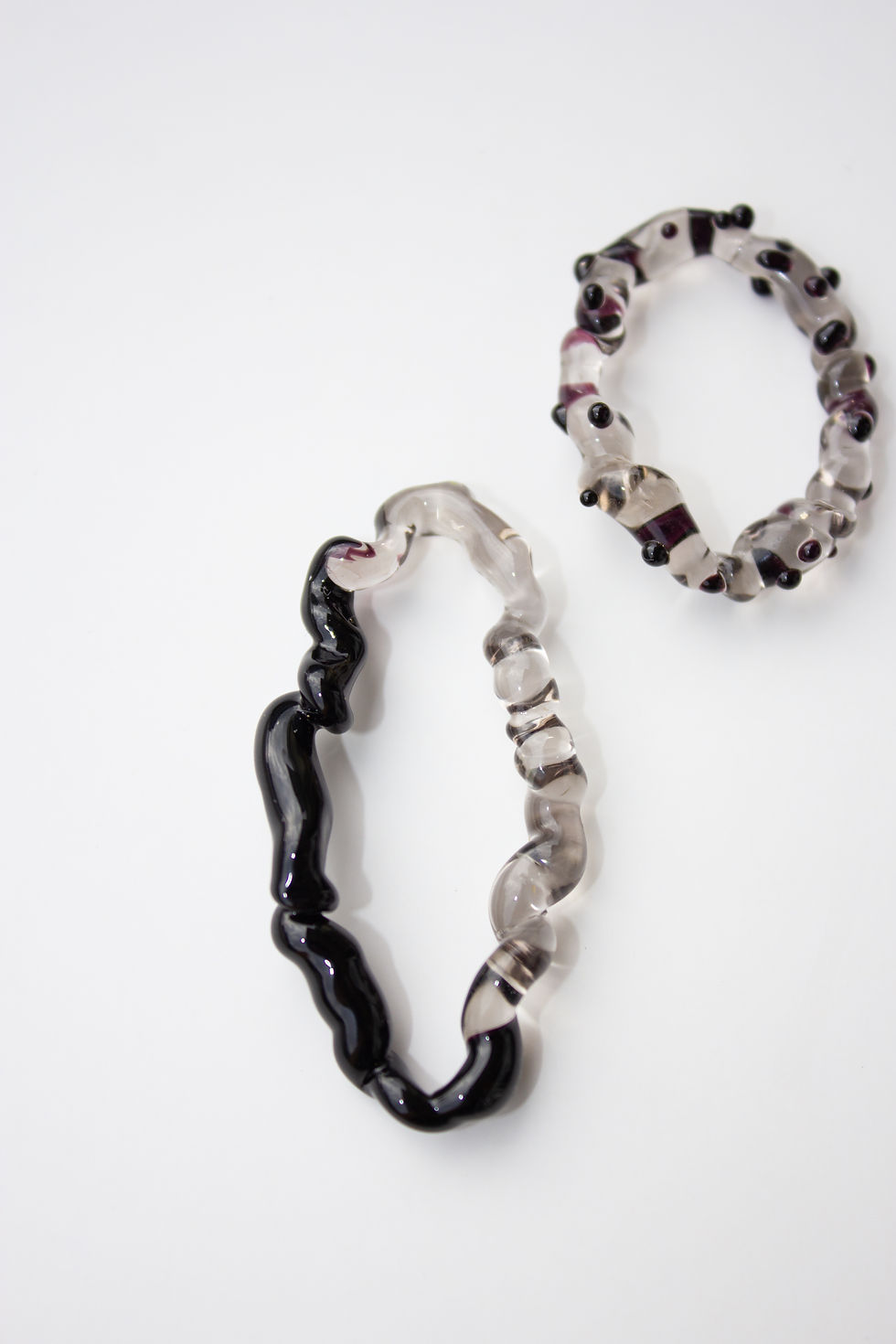 Thumbnail: One-of-a-Kind Translucent Soft Grey Glass Earrings with Deep Black Details