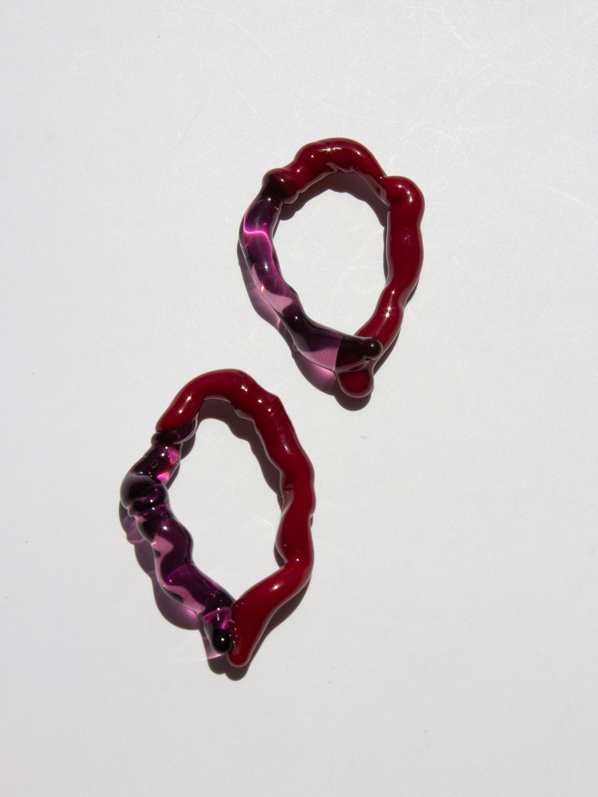 One-of-a-kind Translucent Purple and Cherry Red Glass Earrings