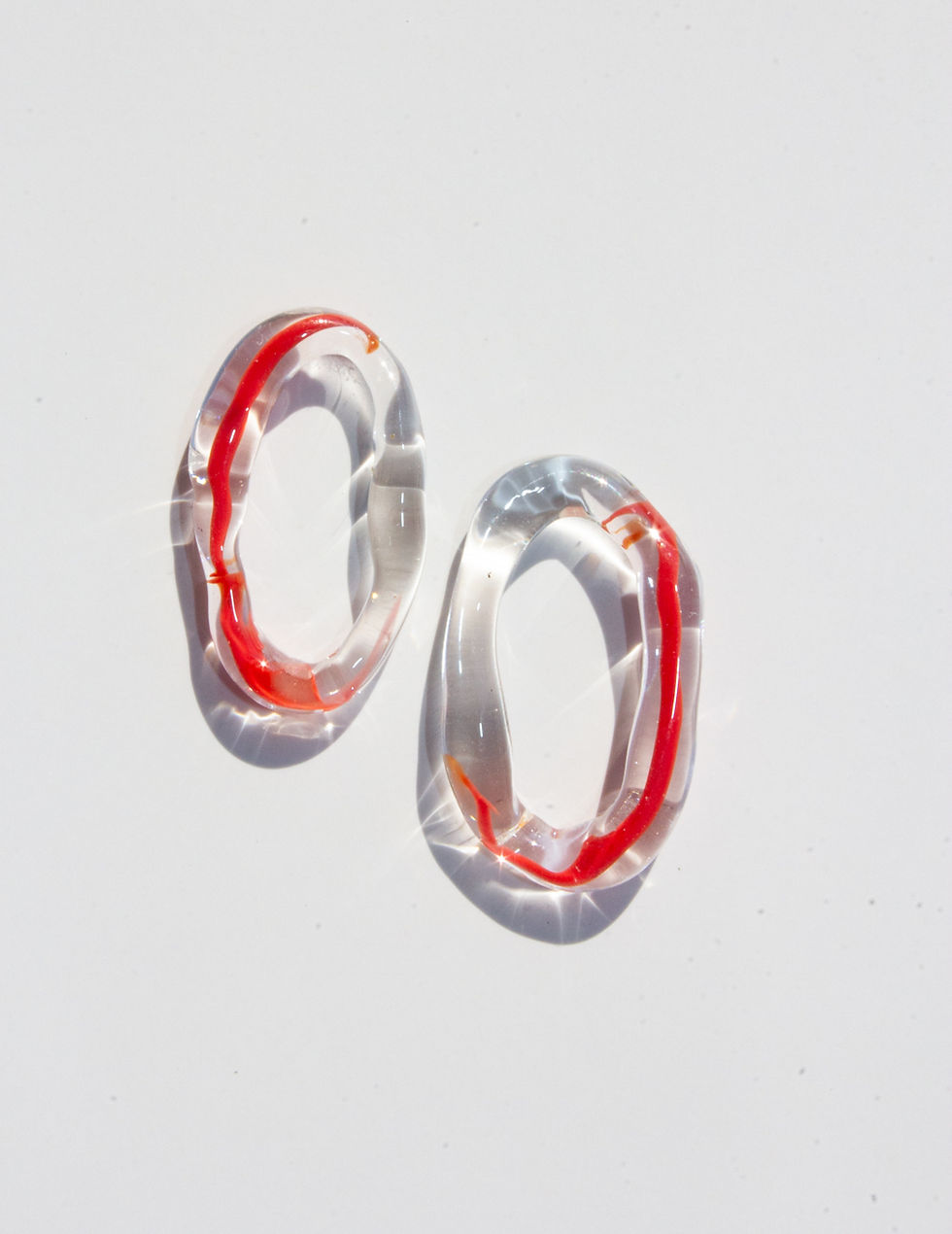 Thumbnail: One-of-a-Kind Two-Tone Translucent Red Glass Earrings