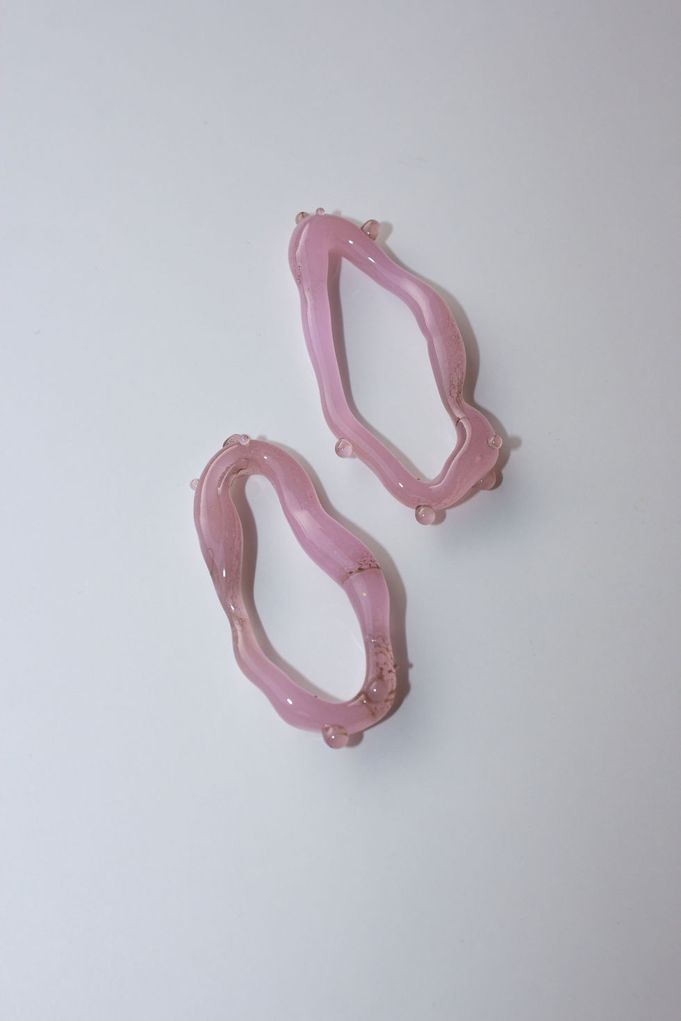 Thumbnail: One-of-a-kind Milky Smokey Rose Glass Earrings with Dots