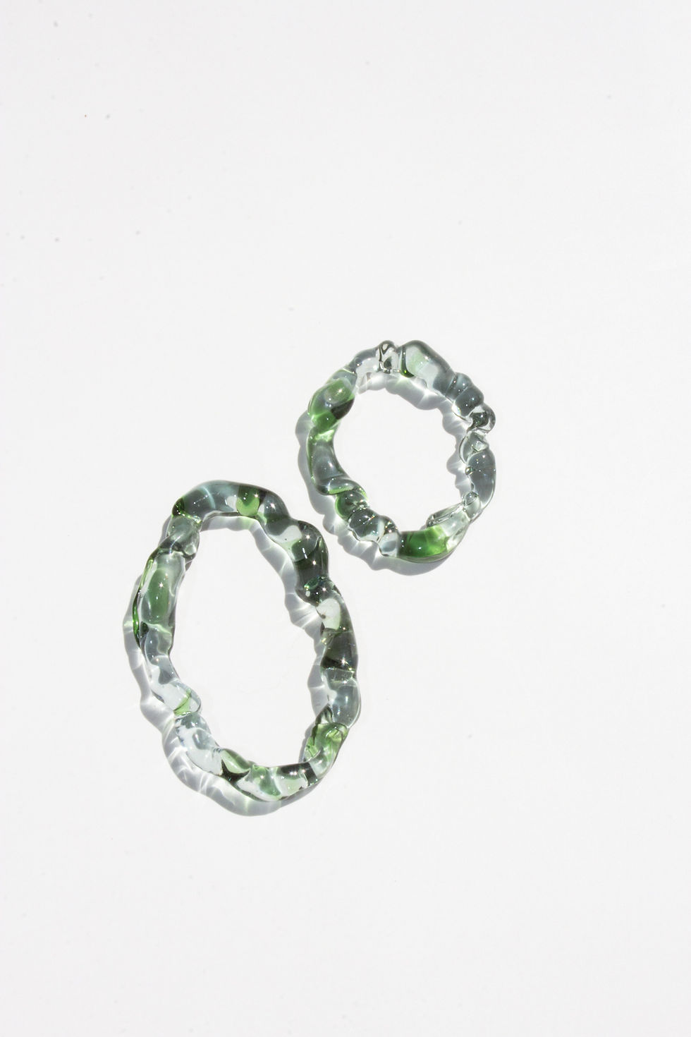 Thumbnail: One-of-a-kind Translucent Grayish-Green Glass Earrings with Green Details