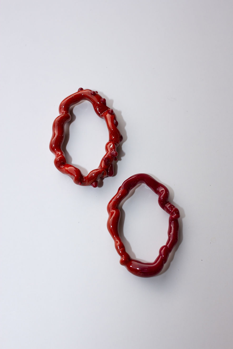 Thumbnail: One-of-a-kind Cherry Red Glass Earrings with Dots