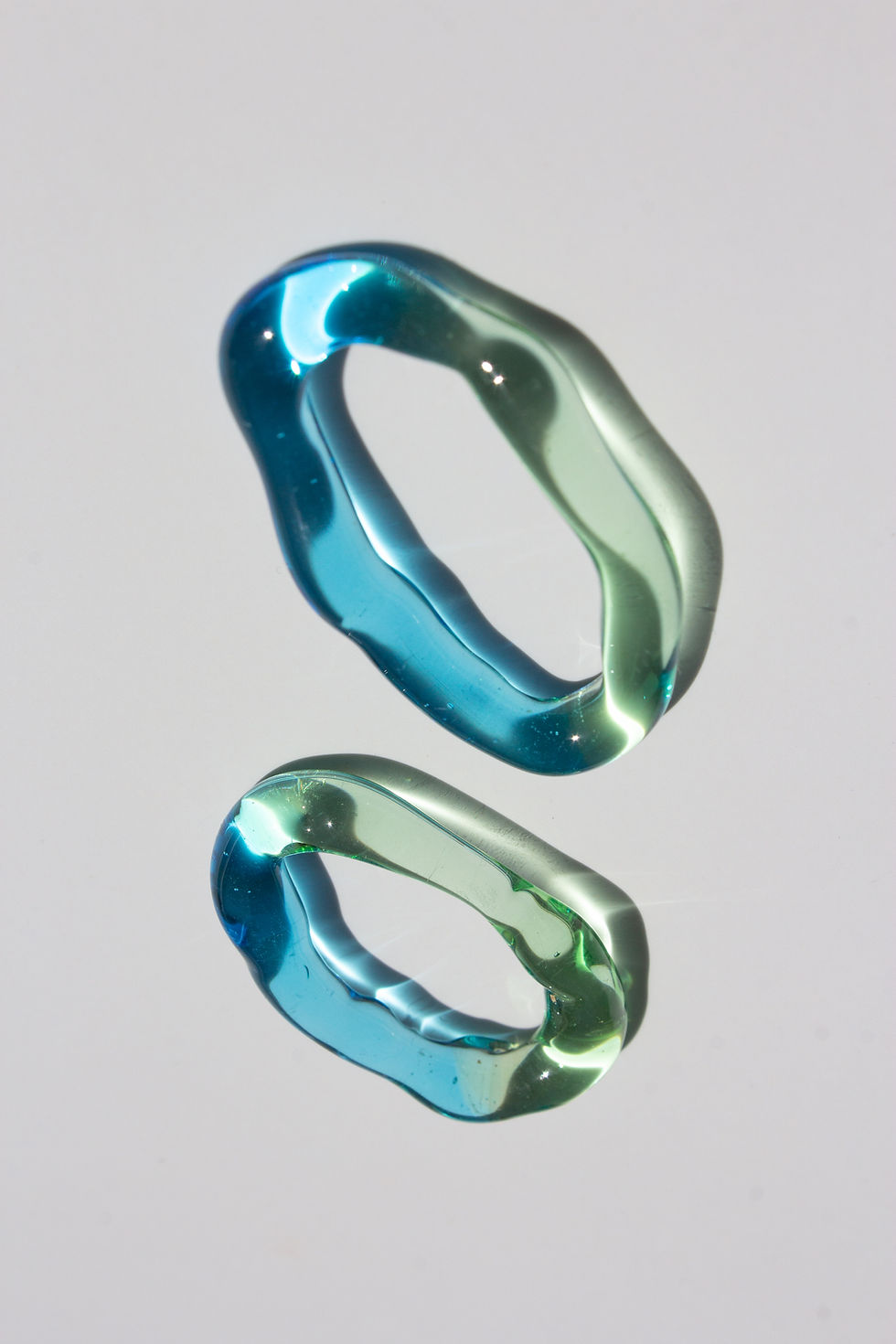 Thumbnail: One-of-a-kind Translucent Fairy Forest Green and Sky Blue Glass Earrings