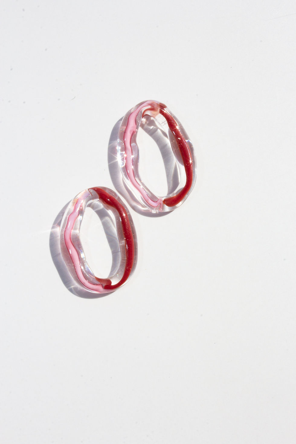 Thumbnail: Unique Rose and Red Medium-Sized Glass Earrings