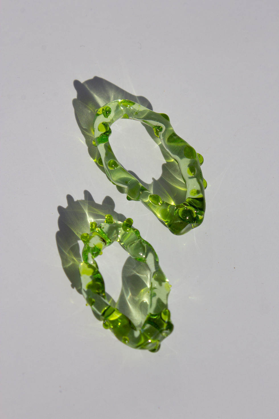 Thumbnail: One-of-a-kind Translucent Fairy Forest Green with Details Glass Earrings