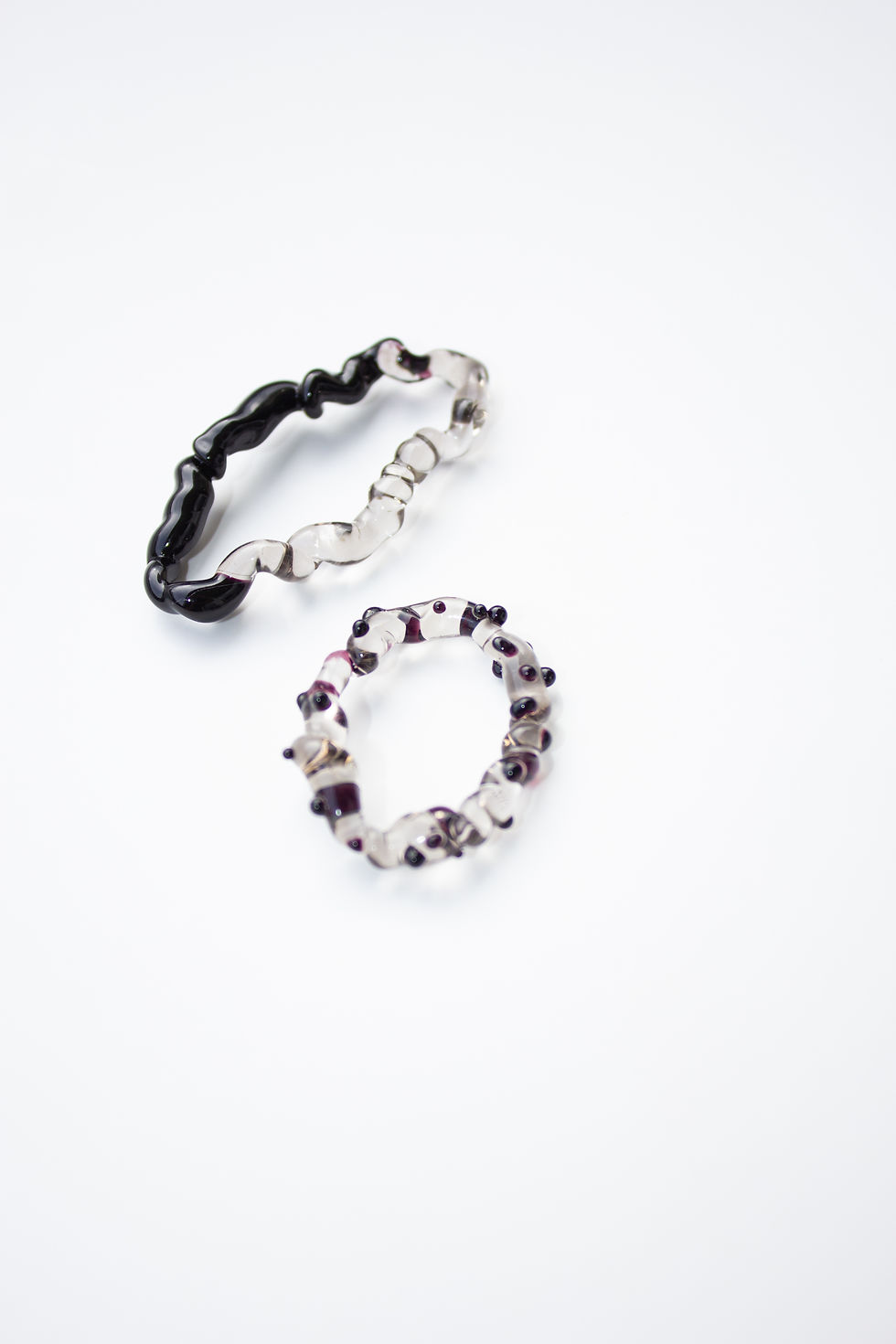 Thumbnail: One-of-a-Kind Translucent Soft Grey Glass Earrings with Deep Black Details