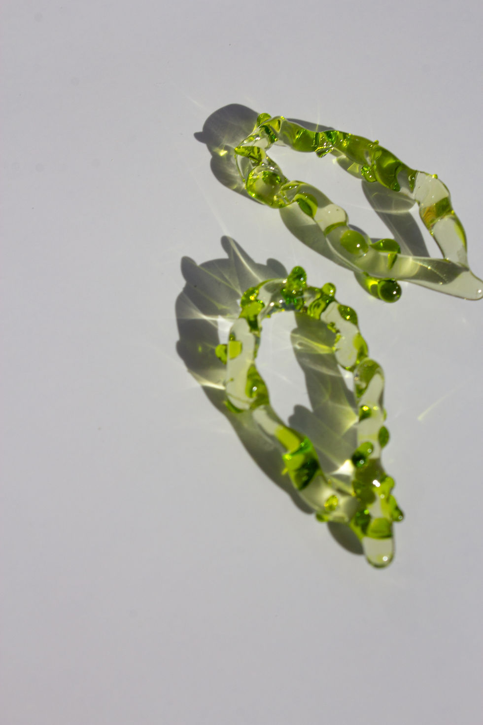 Thumbnail: One-of-a-kind Translucent Fairy Forest Green with Details Glass Earrings