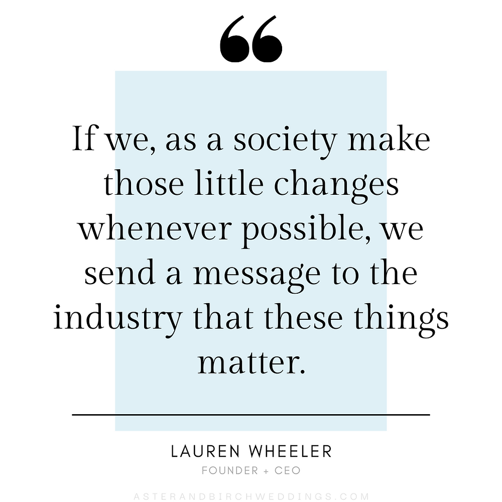 Graphic that says" If we as a society make those little changes wherever possible, we send a message to the industry that these things matter."- Lauren Wheeler