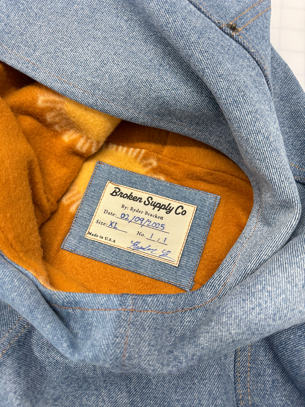 Thumbnail: Denim Patchwork Hoodie, Size XL