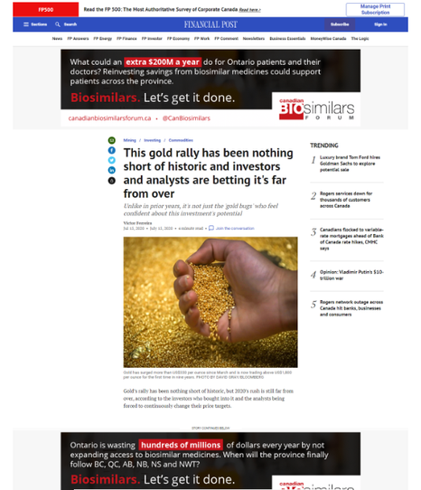 Hans talks with the Financial Post about gold as a hedge