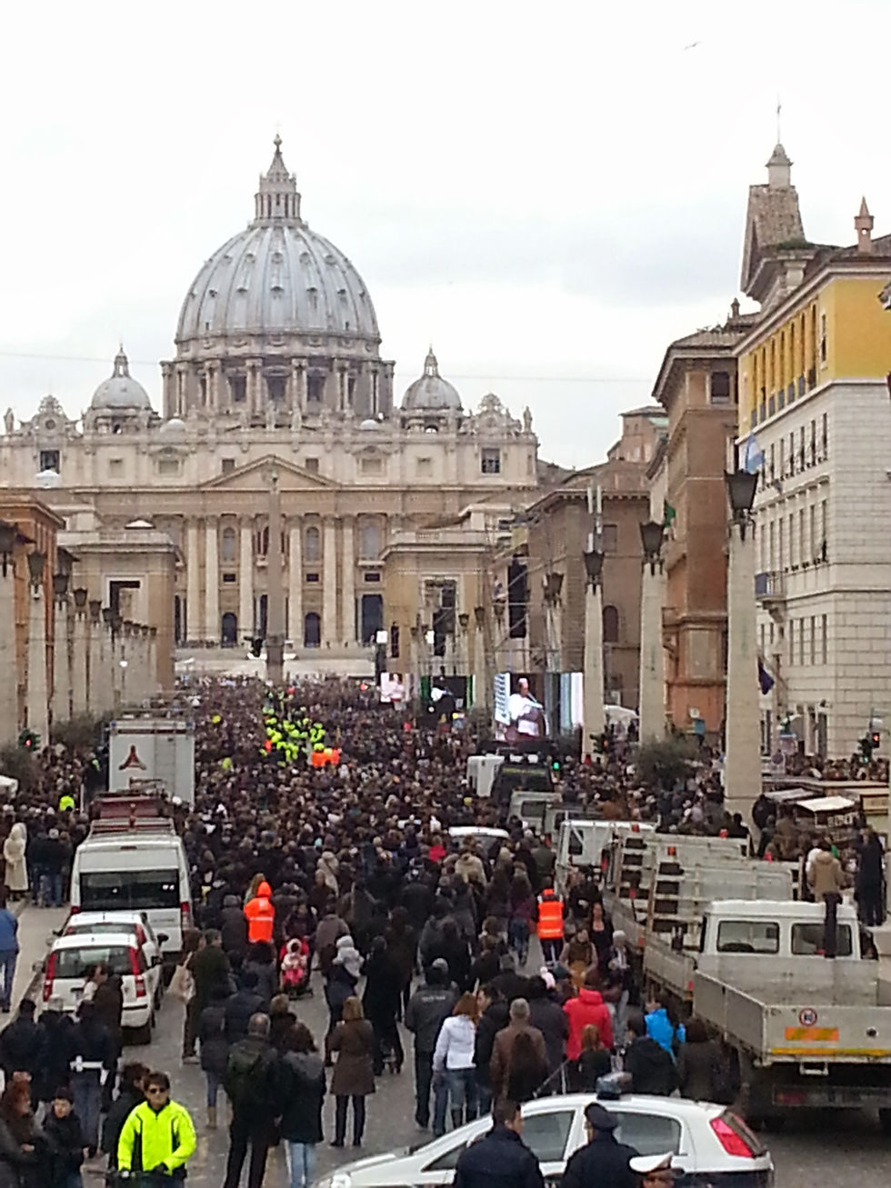 Crowds gathering for the first mass for Pope Francis in Vatican City, Italy