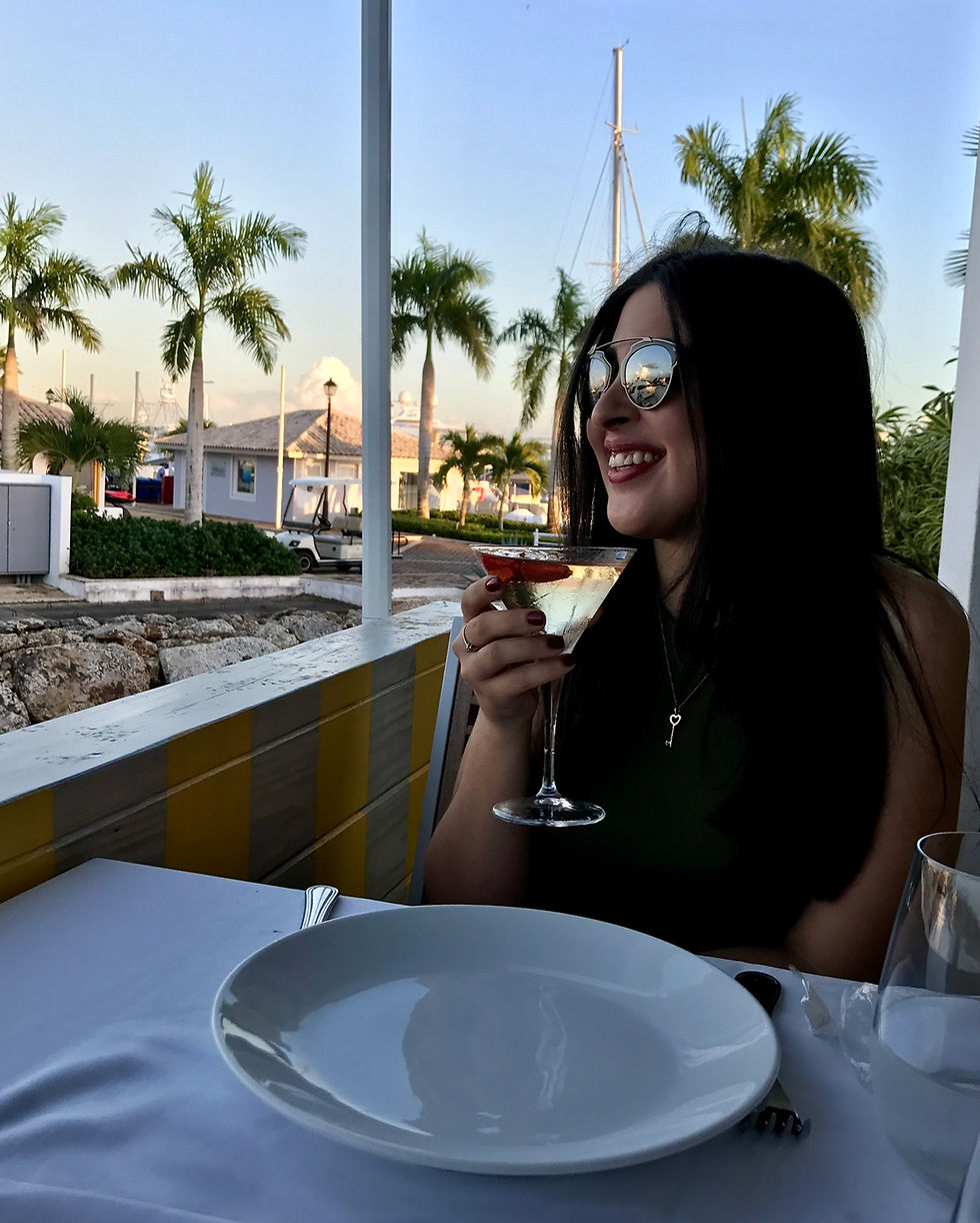 Enjoying a cocktail at the marina of Casa De Campo