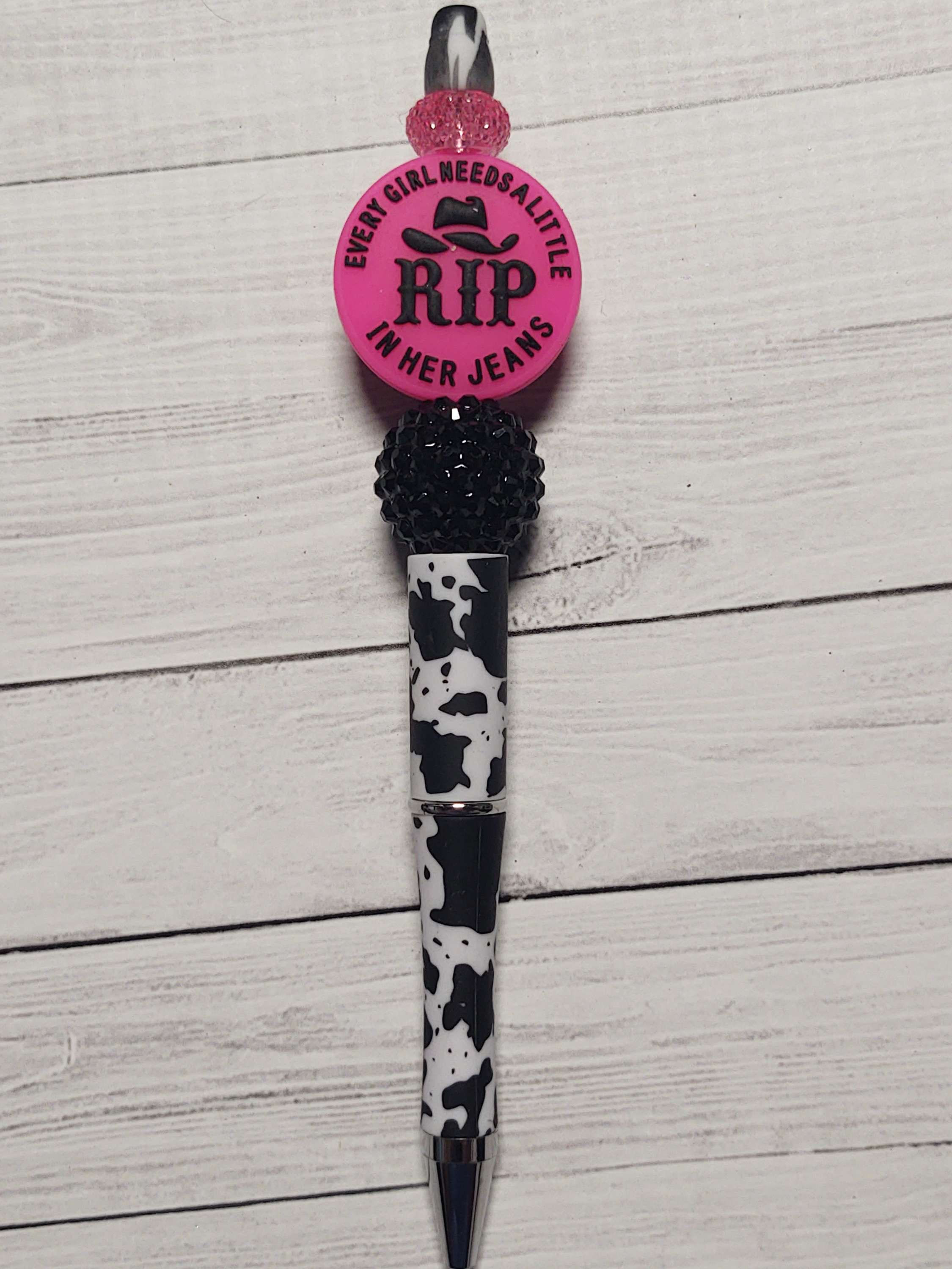 Beaded Pen- RIP in her jeans