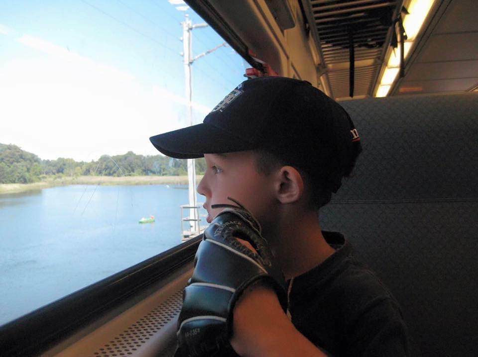 Jake on the train to New York City for his first Yankees game