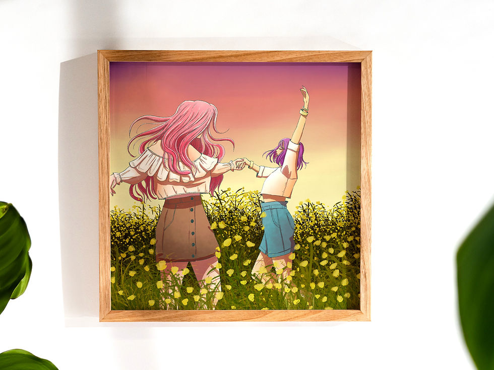 Illustration danser entre les champs encadrée