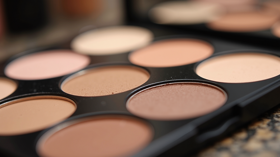 Eye-level view of makeup palette with contouring powders