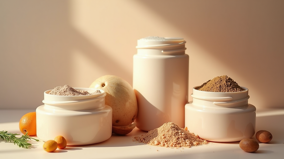 Close-up view of cosmetic jars with natural ingredients