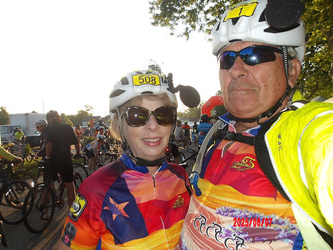 Kathryn and Sybren on a bike ride in Holland....Michigan! Those stickers on our helmets are our riding numbers from Ready2Roll Cycling.