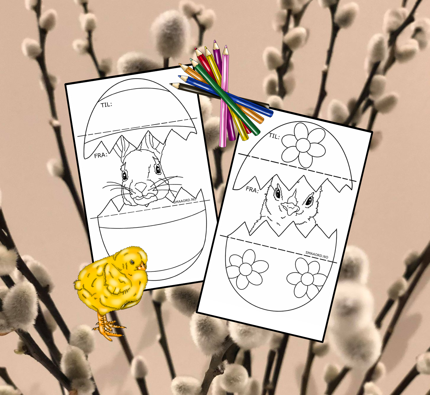 Påskekort (hare og kylling)