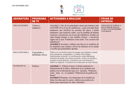 TAREAS 4 DE SEPTIEMBRE