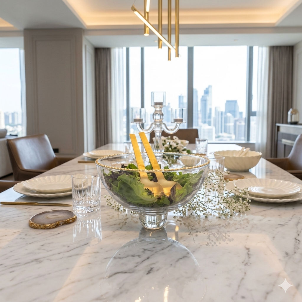 Saladeira premium com borda dourado
