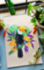 Soft pastel illustration of a toucan