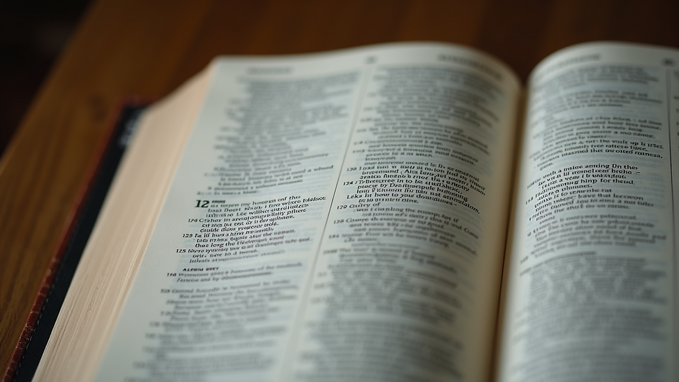 High angle view of an open Bible with highlighted verses