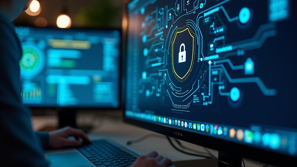 High angle view of a computer screen displaying network security software