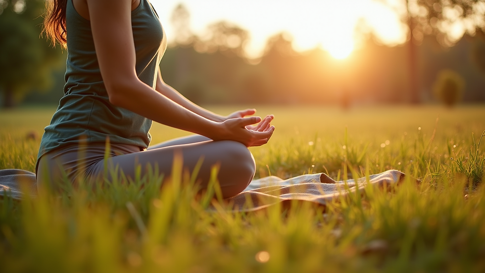 Eye-level view of a tranquil outdoor yoga session in nature