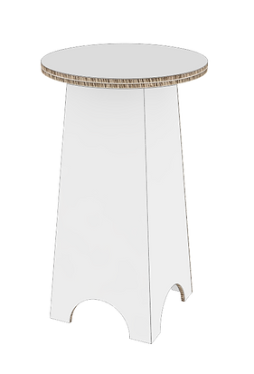 Mingle table in Re-board with white surface and open core.