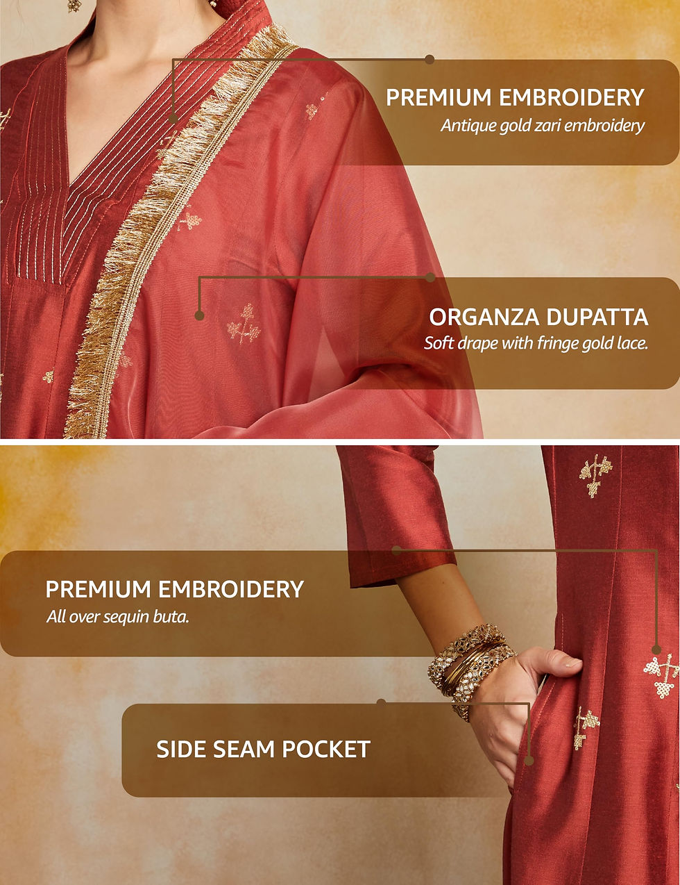 Thumbnail: Amazon Brand - Myx Women's Embroidered Anarkali Kurta Set with Organza Dupatt...